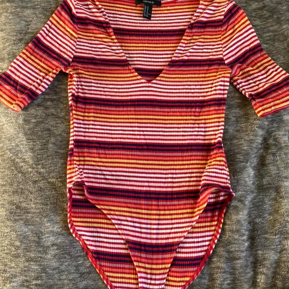 Striped V-Neck Half Sleeve Bodysuit